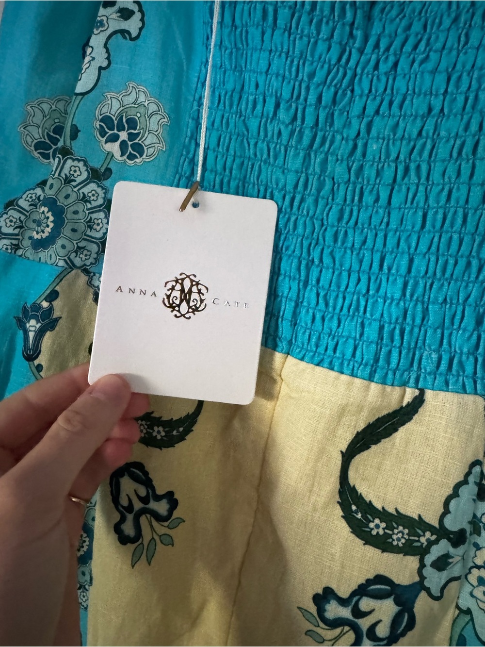 NWT Anna Carte Turquoise and Yellow Floral Linen Midi - Picture 8 of 9